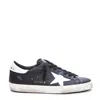 Golden Goose 'super-star' Black Low Top Sneakers With Logo Patch And Suede Details In Leather Man In Black