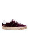 Golden Goose Soul-star Distressed Suede And Leather-trimmed Velvet Sneakers In Bordeaux/milk