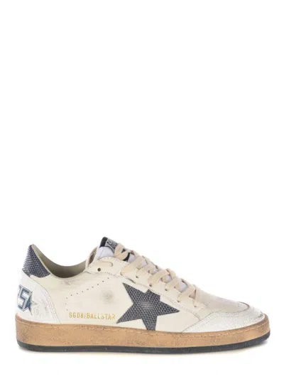 Golden Goose Ballstar Nappa Upper Crack Toe And Spur Li Zard Printed Star And Heel In Bianco