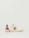 Golden Goose White Leather Ball Star Sneakers With Silver/pink Glitter In Metallic
