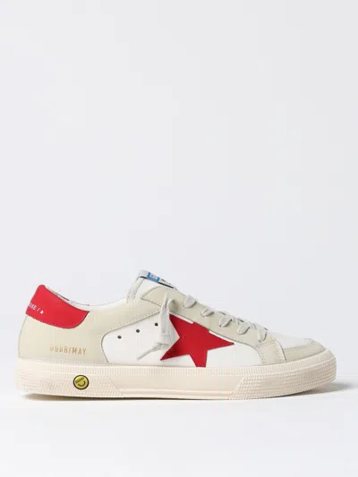 Golden Goose May Leather Sneakers In White/red