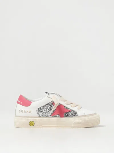 Golden Goose May Glitter Leather Sneakers In White/silver