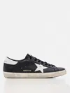 Golden Goose 'super-star' Black Low Top Sneakers With Logo Patch And Suede Details In Leather Man In Black