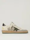 Golden Goose Ball Star Sneakers In Vintage Effect Leather With Olive Green Leather Star And Crocodile Effect Heel In White