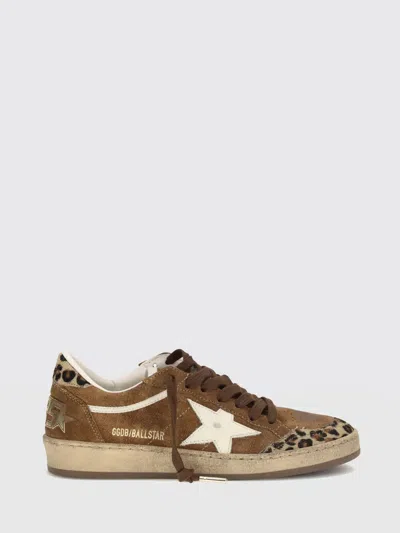 Golden Goose Sneaker Ballstar Low Top With Star Patch With Glitter And Animalier Print In Brown Suede For Women
