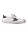 Golden Goose Super-star White Low Top Sneakers With Embossed Logo And Contrasting Heel Tab In Leather Man In Green