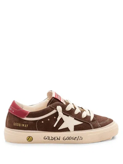 Golden Goose Kids' Sneakers May In Pelle Scamosciata Con Stella In Pelle Bianca E Talloncino In Pelle Rossa In Burgundy