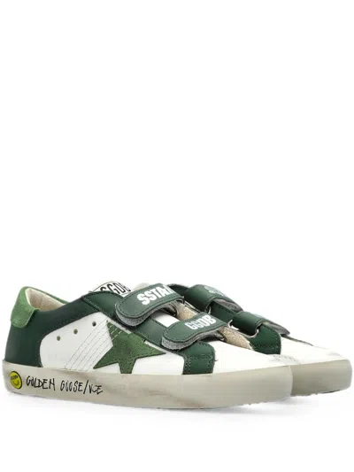 Golden Goose Kids' Sneakers Old School Young In Pelle Bianca Con Stella In Suede Verde In Green
