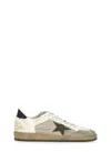 Golden Goose Ball Star Sneakers In Vintage Effect Leather With Olive Green Leather Star And Crocodile Effect Heel In Sand