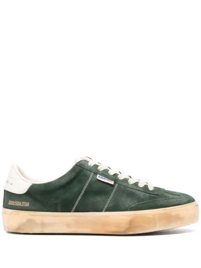 Golden Goose Soul-star Distressed Leather-trimmed Suede Sneakers In Green