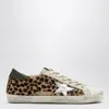 Golden Goose Soul-star Distressed Leather-trimmed Leopard-print Calf Hair Sneakers In Beige