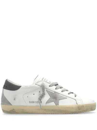 GOLDEN GOOSE SUPER-STAR LEATHER SNEAKERS WITH SUEDE GREY LEATHER AND LEATHER GREY HEEL TAB