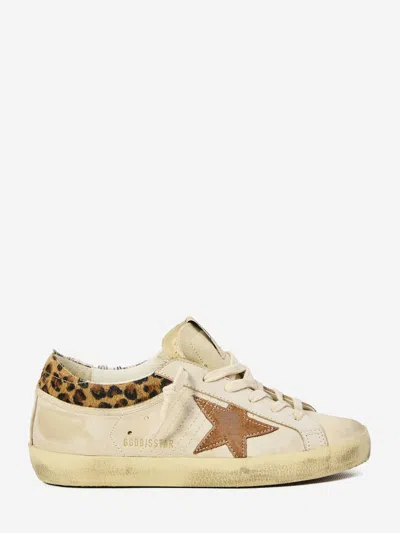 Golden Goose Super Star Leather Upper Horsy Leo Printed Collar Suede Star Sneakers White In Neutral