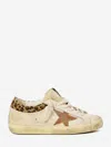 Golden Goose Super-star Sneakers In Suede With Worn Effect And Leopard Print Hairy Cow In White