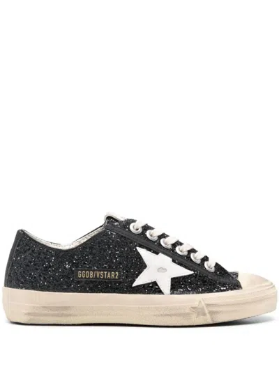 Golden Goose Women's V-star 2 Rubber Toe Glitter Upper Sneakers In Black/ White