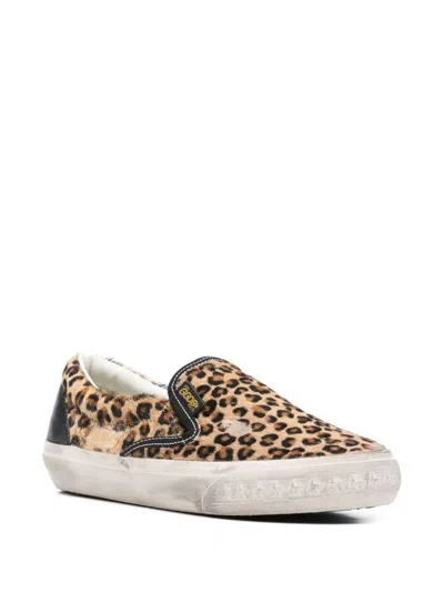Golden Goose Brown Low Top Sneakers With Embossed Logo On The Heel And All-over Leopard Motif In Leather Woman