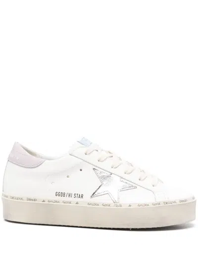 Golden Goose Deluxe Brand White Leather Trainers With Metallic Star Accent In Purple