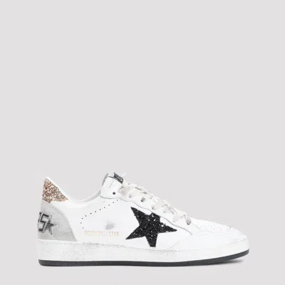 Golden Goose Ballstar Leather Upper And Toe Glitter Star And Heel Suede Spur Shoes In White