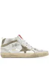 Golden Goose Mid Star Laminated Upper And Spur Suede Star And Wave Sneakers In White
