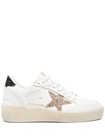 Golden Goose Ball Star 2 Sneakers With Gold Glitter Star And Black Glitter Heel Tab In White