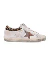 Golden Goose Super-star Sneakers In Suede With Worn Effect And Leopard Print Hairy Cow In White