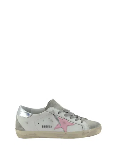 Golden Goose Super-star Leather Upper And Star Suede Toe And Spur Laminated Heel Metal Lettering In Whte