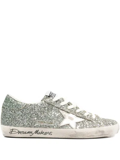 Golden Goose Sneakers With Glitter Star Detail In Silver