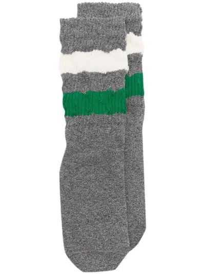 Golden Goose Socks High Rib In Grey Melange Heritage White Green Jacket