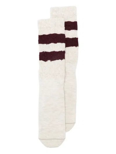 Golden Goose Socks High Rib Stripes Ripped In White