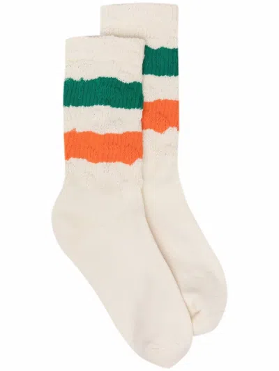 Golden Goose Stripe-embellished Mid-calf Socks In Vintage White,multicolor