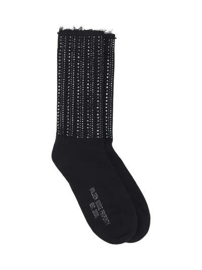 Golden Goose Black Frayed Crystal Cotton Blend Socks