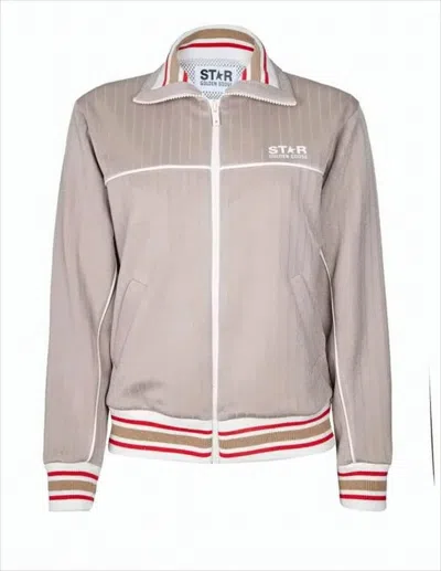 GOLDEN GOOSE SOFT BEIGE STRIPED JACKET WITH PIPING DETAILS