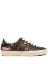 Golden Goose Soul-star Distressed Leather-trimmed Leopard-print Calf Hair Sneakers In Brown