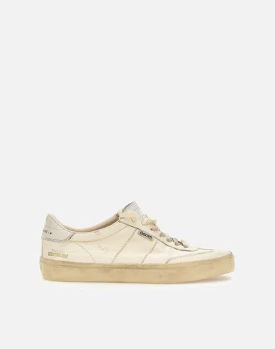 Golden Goose Soul Star Cream Leather Sneakers With Gold Logo In White