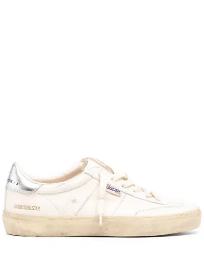 Golden Goose Soul-star Distressed Glittered Leather Sneakers In White