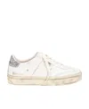 Golden Goose Soul Star Distressed Glittered Sneakers In White