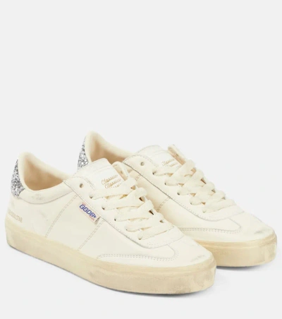 Golden Goose Soul Star Distressed Leather Sneakers With Glittered Heel Tab Shoes In White
