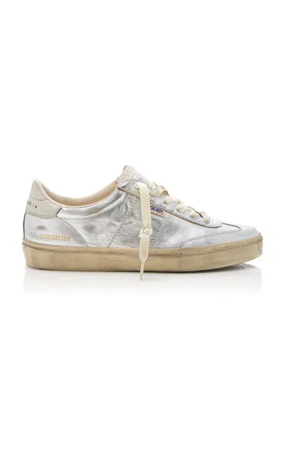 Golden Goose Soul-star Laminated Leather Sneakers In Silver