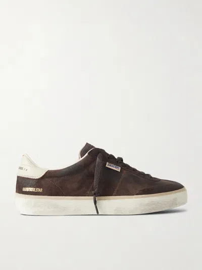 Golden Goose Low-top Vintage Brown Suede Trainers With Gold Accents In Multi