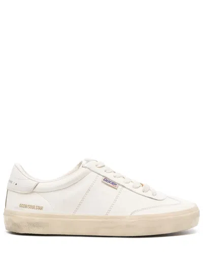 Golden Goose Soul-star White Low Top Sneakers With Metallic Heel Tab In Leather Man