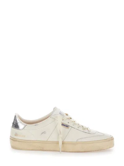 GOLDEN GOOSE 'SOUL-STAR' WHITE LOW TOP SNEAKERS WITH METALLIC HEEL TAB IN LEATHER MAN