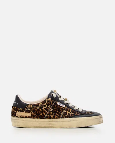 Golden Goose Soul-star Distressed Leather-trimmed Leopard-print Calf Hair Sneakers In Animal Print