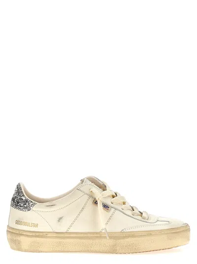 Golden Goose Soul Star Distressed Leather Sneakers With Glittered Heel Tab Shoes In White