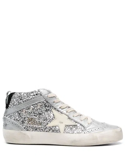 Golden Goose Glittered High-top Sneakers In Silver