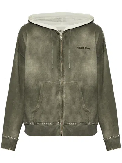 Golden Goose Sprayed-effect Studed Hoodie In Green