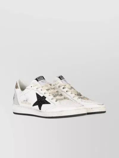 Golden Goose Ballstar White Low Top Sneakers With Glittered Star Patch On The Side And Glittered Heel With Logo L
