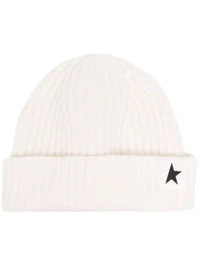 Golden Goose Star Patch Ribbed Beanie In White