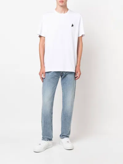 Golden Goose White T-shirt With Round Neck And One Star Logo Print On The Front In Cotton Man