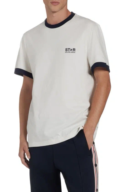 Golden Goose Star Cotton Ringer T-shirt In Blanco