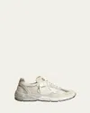 Golden Goose Star Dad Mixed Leather Running Sneakers In White/silver